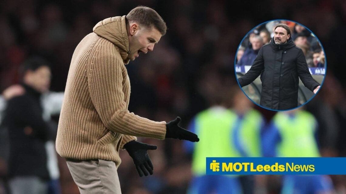 Daniel Farke and Fabian Hurzeler looking like they are arguing.