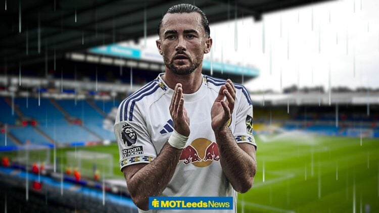 Jack Harrison applauding with Elland Road in background