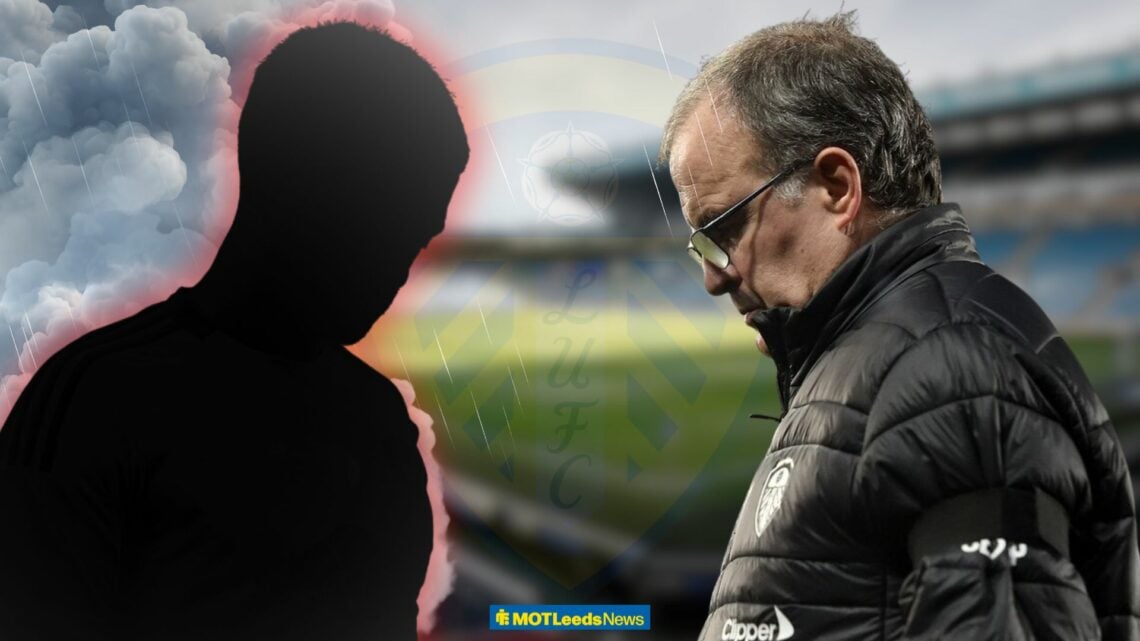 Marcelo Bielsa with blurred Leeds star at Elland Road