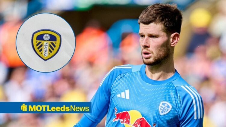 Illan Meslier with Leeds badge in frame