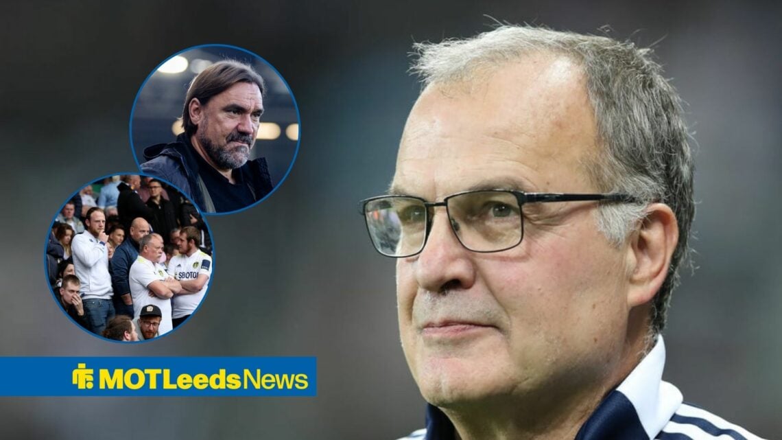 Marcelo Bielsa smirking in the direction of Daniel Farke and the Leeds fans.