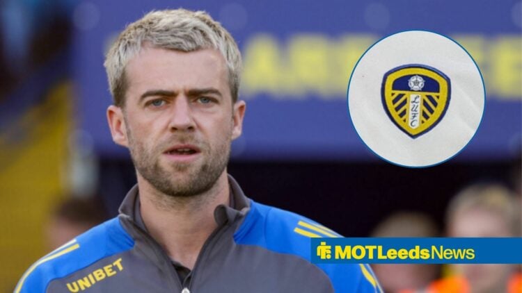 Patrick Bamford with Leeds badge in frame