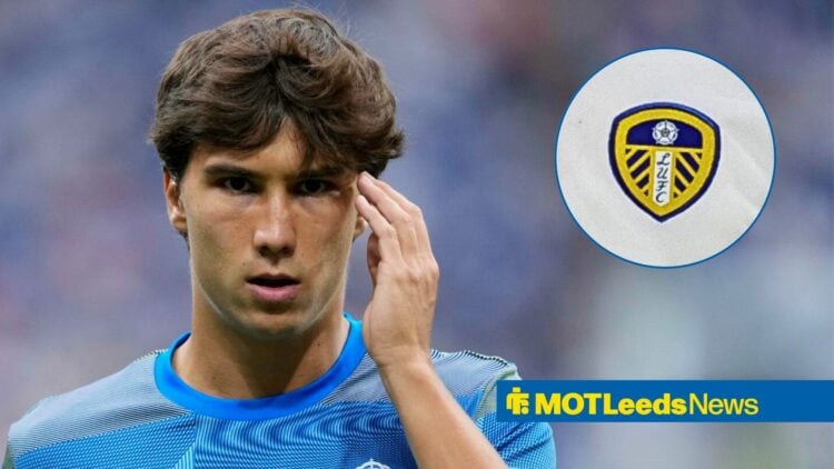 Gonzalo Garcia looking on with Leeds badge in frame