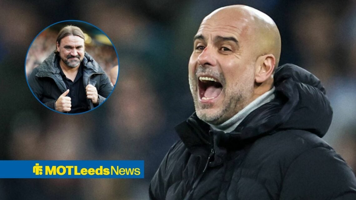 Peg Guardiola shouting with Daniel Farke in frame