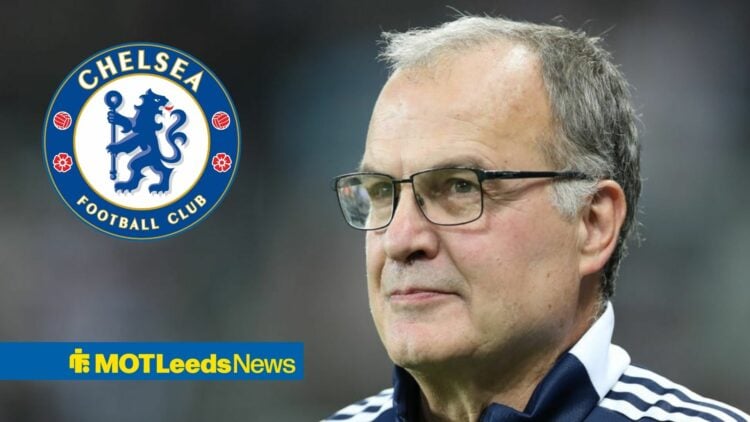 Former Leeds United manager Marcelo Bielsa with Chelsea badge inset