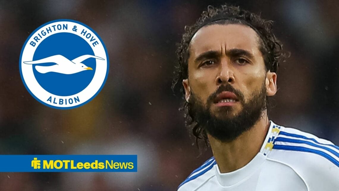 Dominic Calvert-Lewin alongside a circle inset of the Brighton badge.