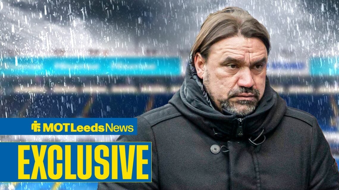 Daniel Farke with rain behind him at Elland Road