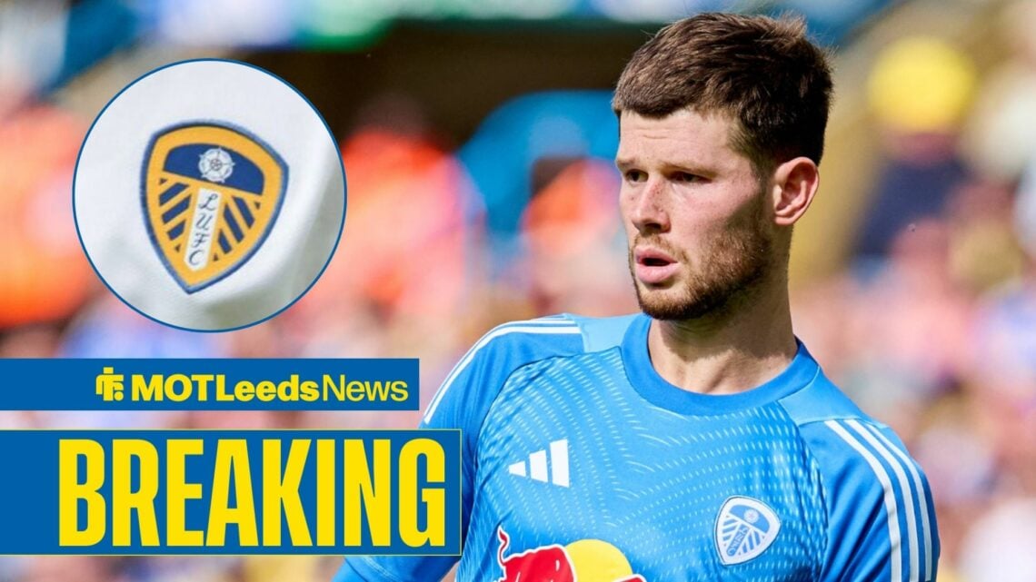 Illan Meslier with Leeds badge in frame