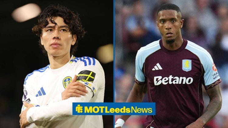 Ao Tanaka on left looking at Ezri Konsa on right