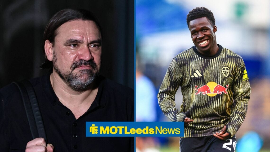 Daniel Farke on left looking at Willy Gnonto on right