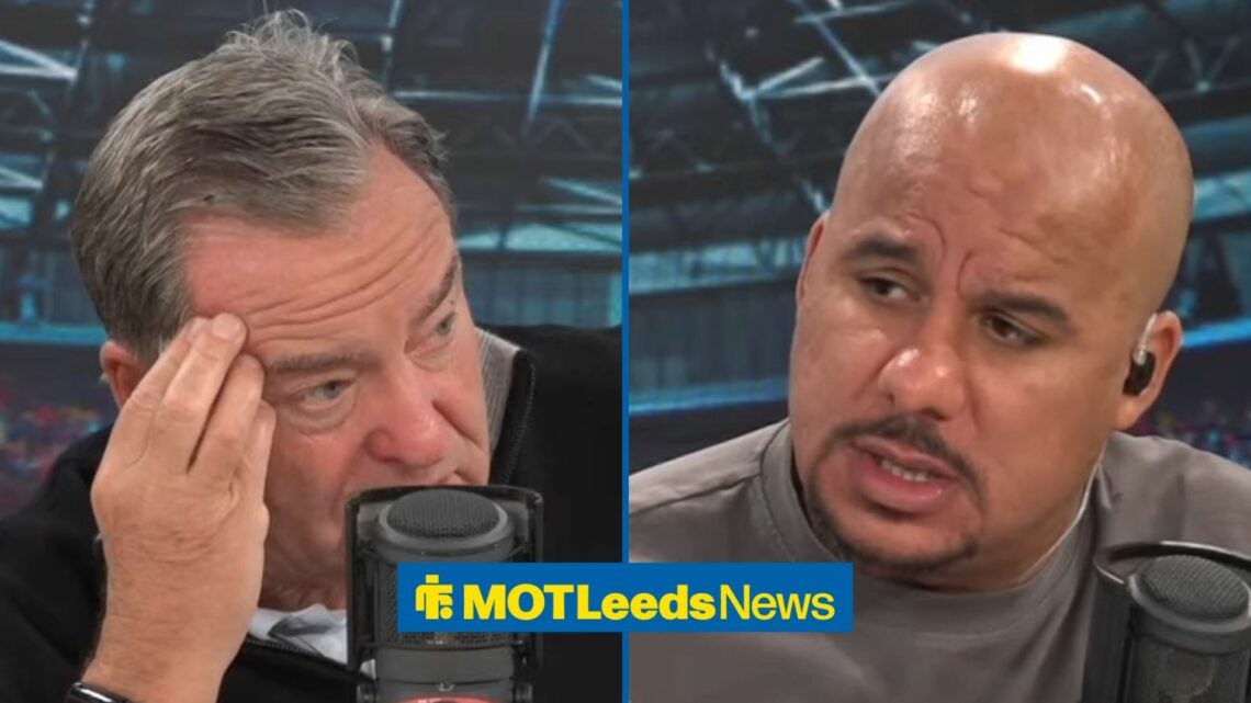 Jeff Stelling looking stressed towards a concentrated Gabby Agbonlahor