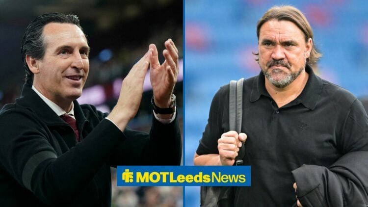 Unai Emery claps towards Daniel Farke in a side-by-side image