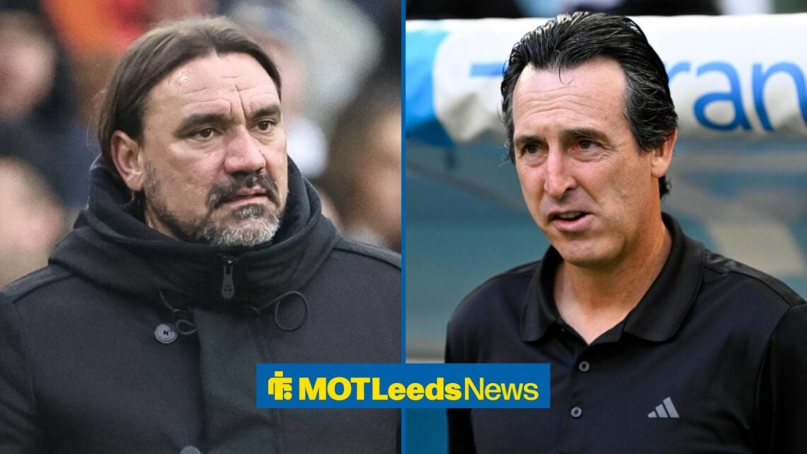 Daniel Farke alongside a circle inset of Unai Emery.