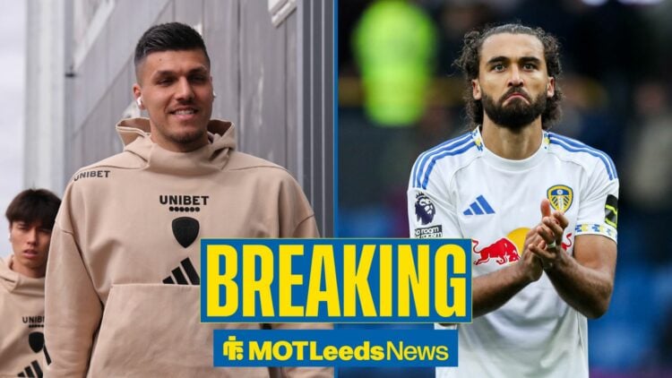 Joel Piroe and Dominic Calvert-Lewin in Leeds attire