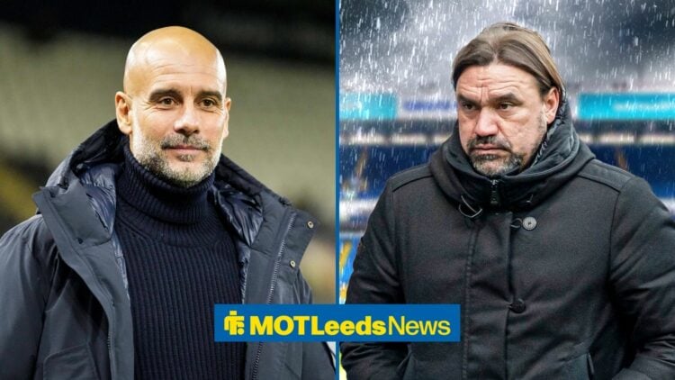 Peg Guardiola smiling with Daniel Farke looking sad