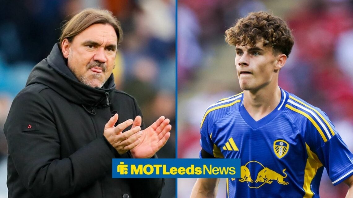 Daniel Farke and Harry Gray both looking at each other with a serious expression.