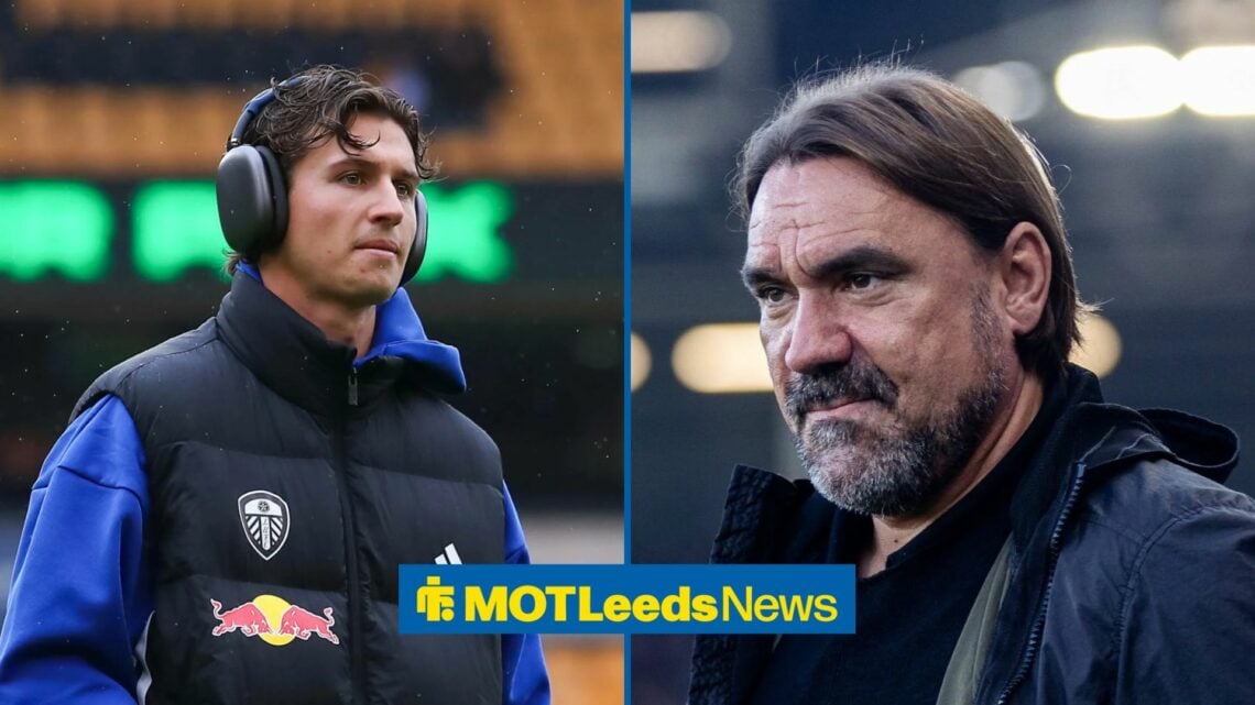 Brenden Aaronson wearing headphones and Daniel Farke