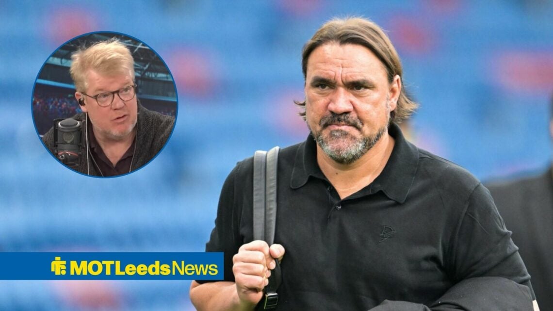 Leeds United boss Daniel Farke looking concerned, Adrian Durham in inset.