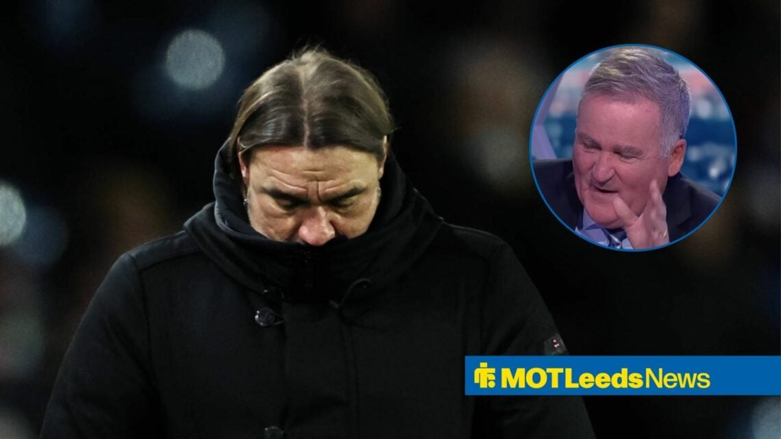 Daniel Farke looking down and Richard Keys in a circular overlay