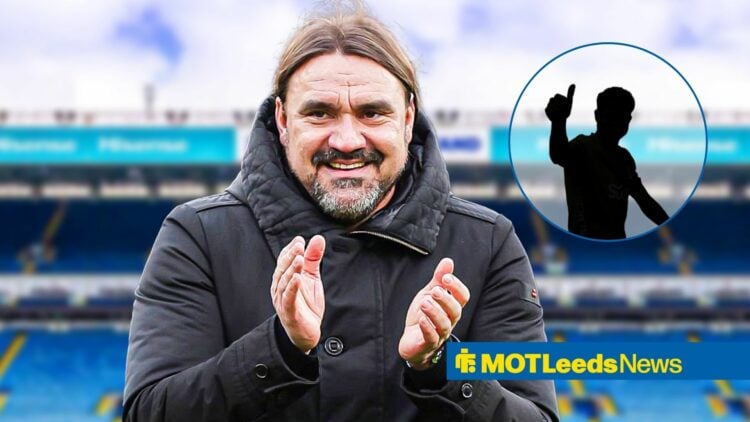 Leeds manager Daniel Farke with Gabriel Sara blacked out inset