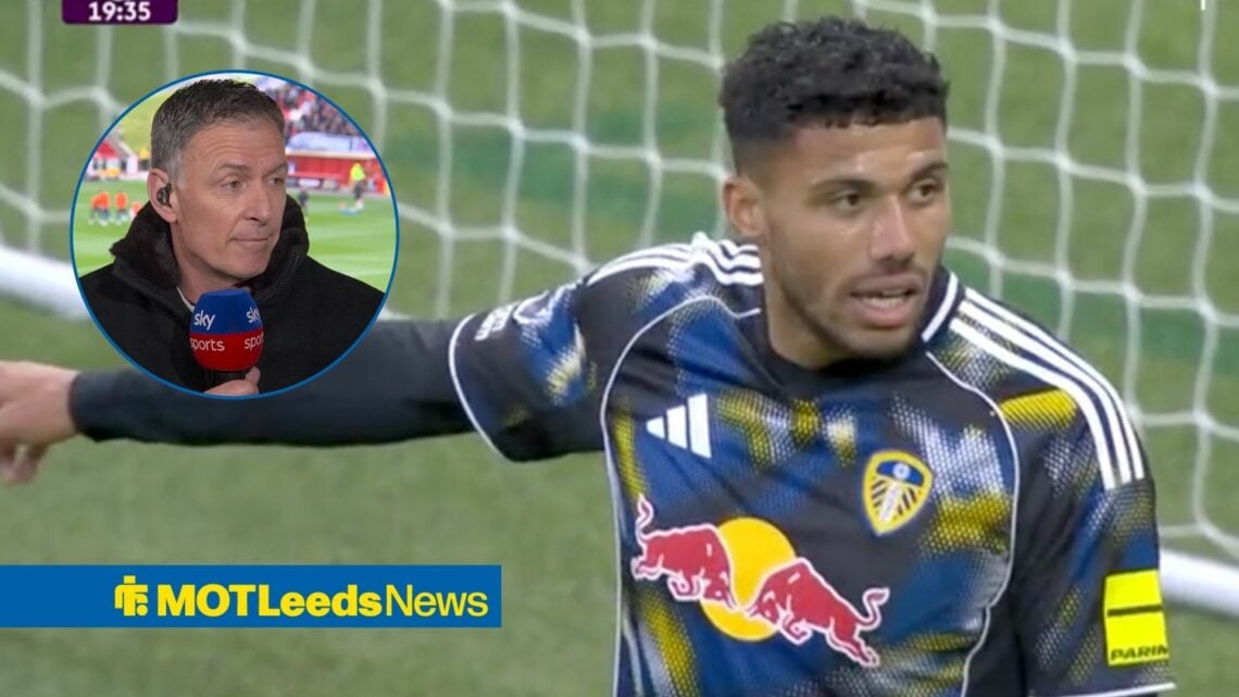 James Justin playing for Leeds and Chris Sutton in a round overlay