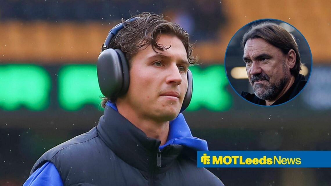 Leeds United star Brenden Aaronson and Daniel Farke in circular inset