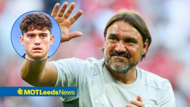 Leeds United manager Daniel Farke and Dan James in circular inset