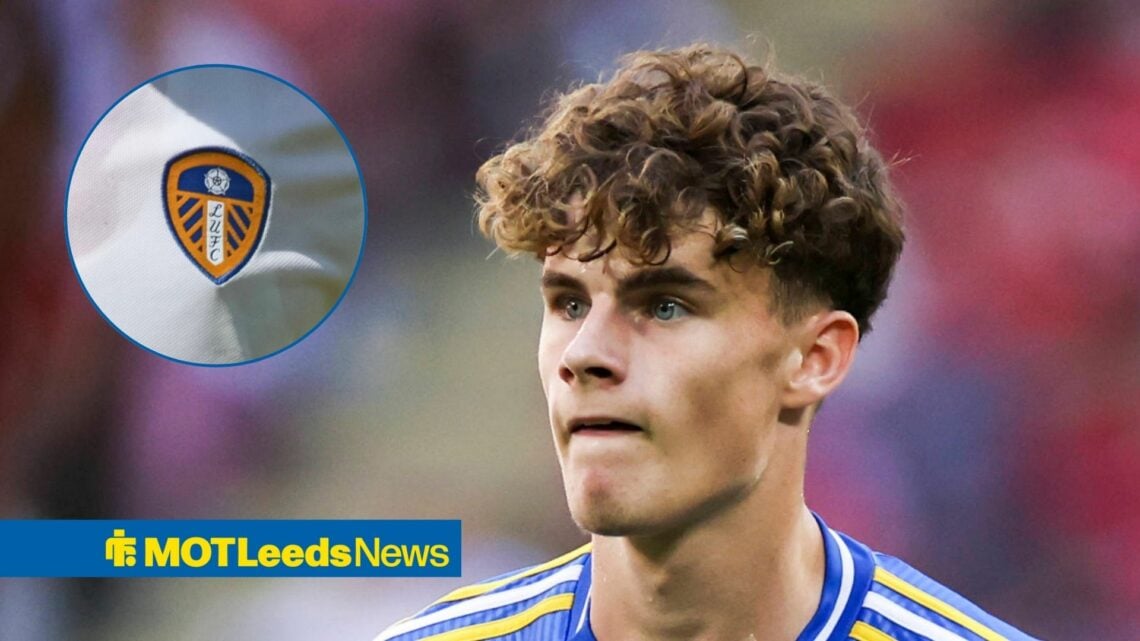 Harry Gray and Leeds United badge in circular inset