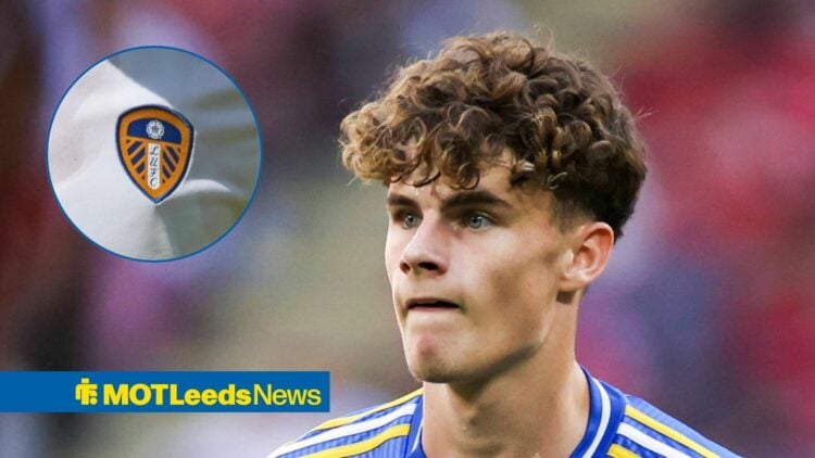 Harry Gray and Leeds United badge in circular inset