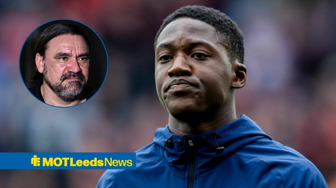 Manchester United midfielder Kobbie Mainoo and Leeds manager Daniel Farke in circular inset