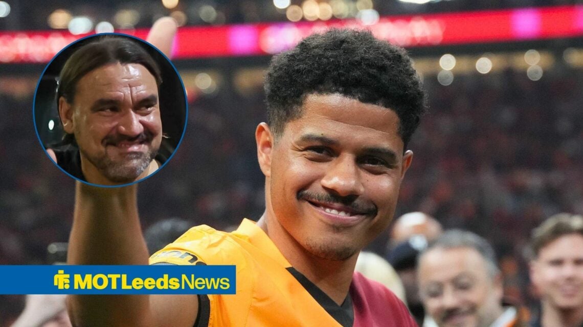 Galatasaray midfielder Gabriel Sara and Leeds United manager Daniel Farke in circular inset