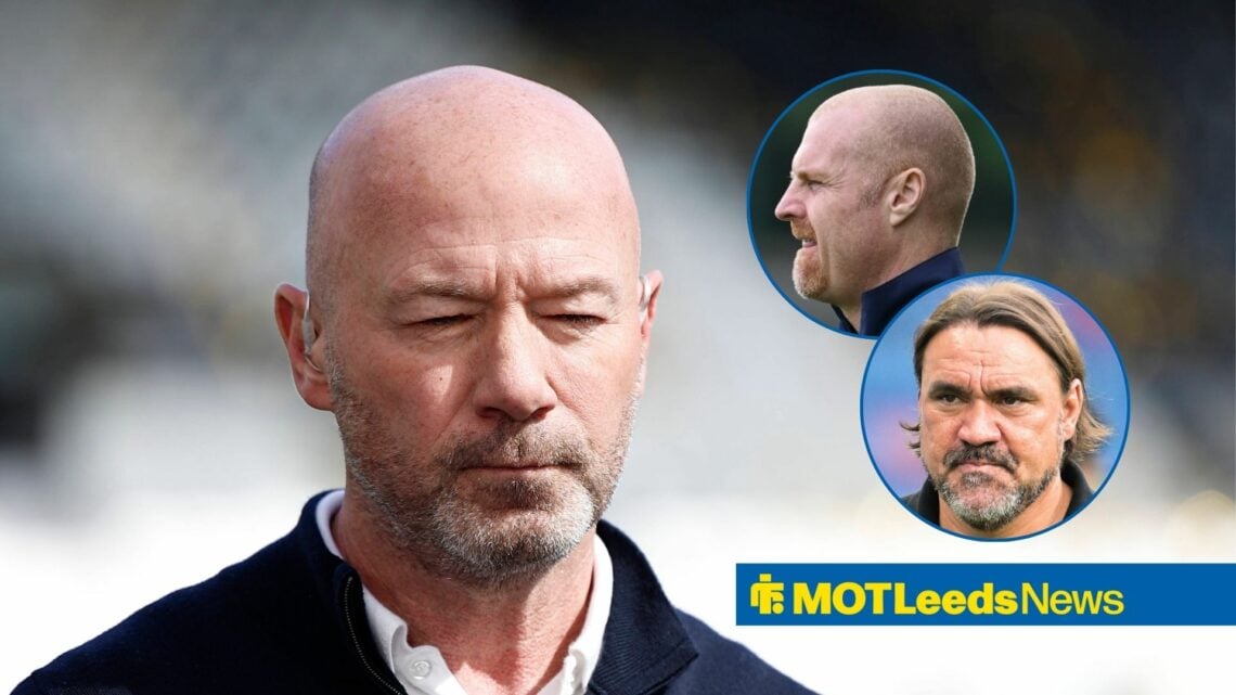 Alan Shearer and Nottingham Forest boss Sean Dyche and Leeds United manager Daniel Farke in circular insets