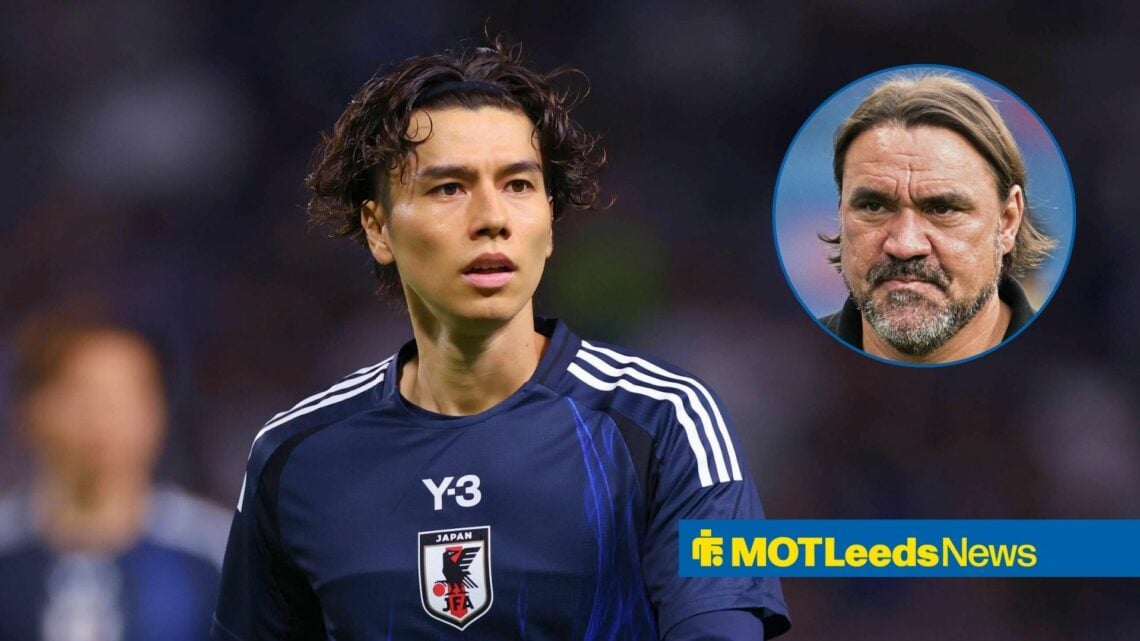 Leeds United midfielder Ao Tanaka and Daniel Farke in circular inset