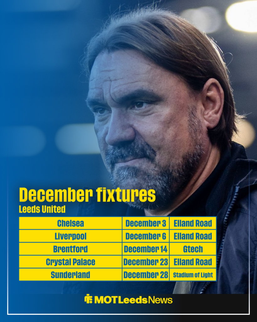 Leeds' December fixtures