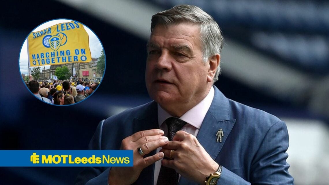 Former Leeds United manager Sam Allardyce, Leeds fans in inset.
