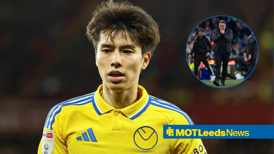 Leeds midfielder Ao Tanaka with Daniel Farke inset