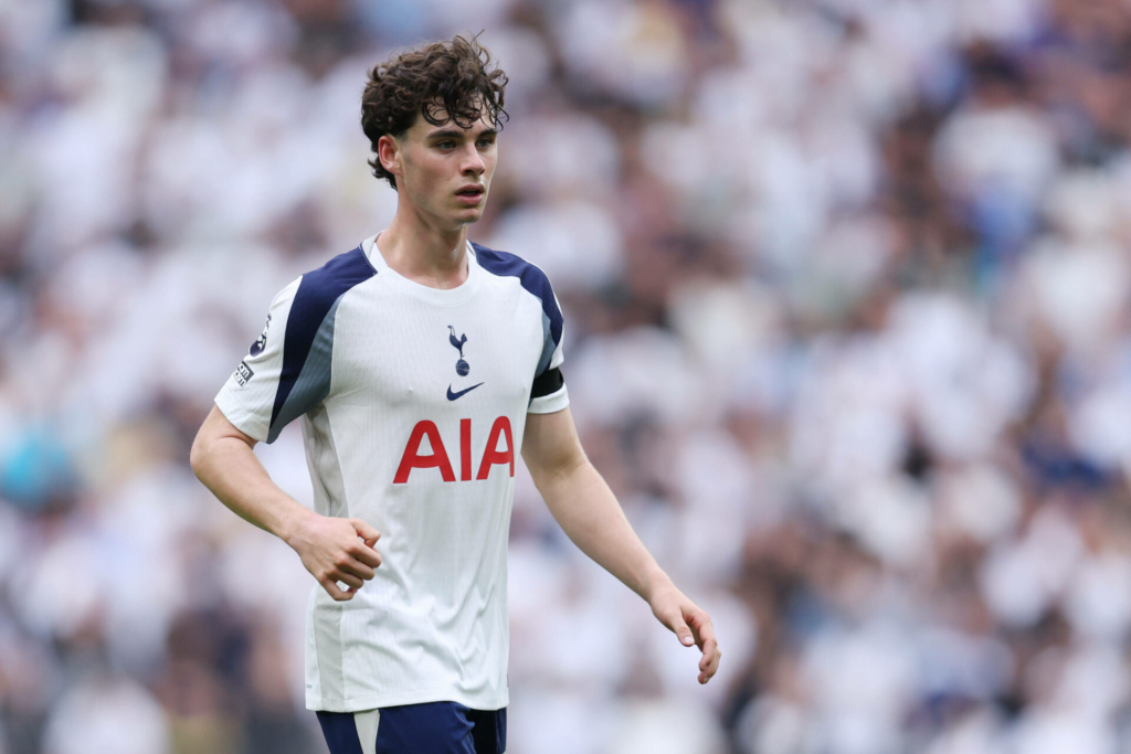 Archie Gray playing for Tottenham