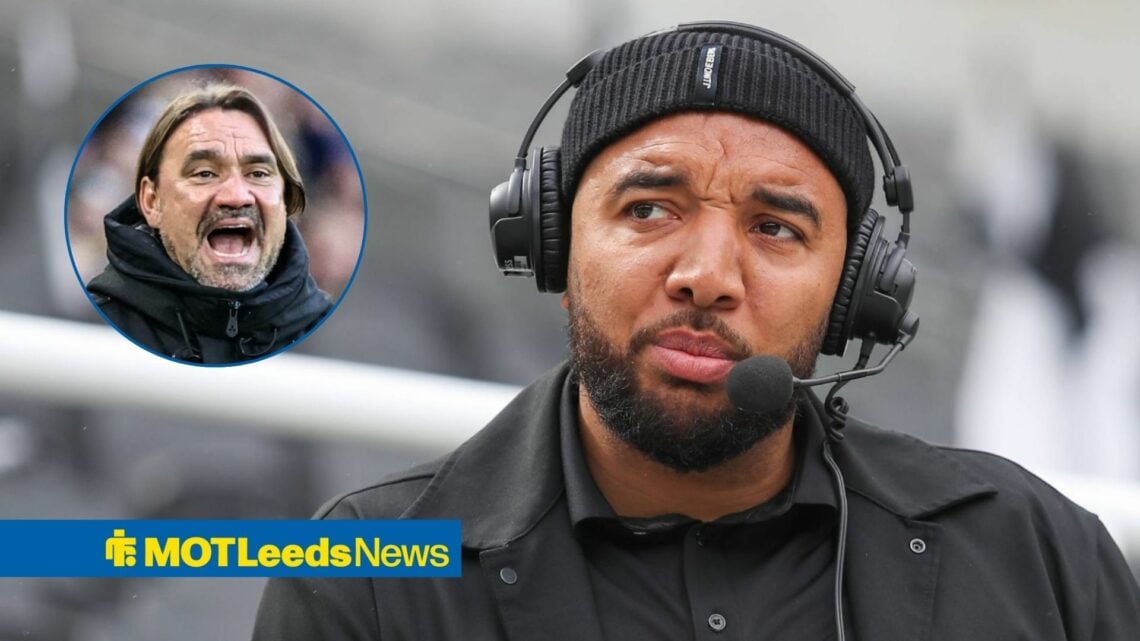 Troy Deeney looks towards a circular frame of Daniel Farke