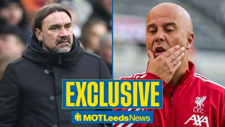 Daniel Farke looks confused, with Arne Slot also confused alongside him