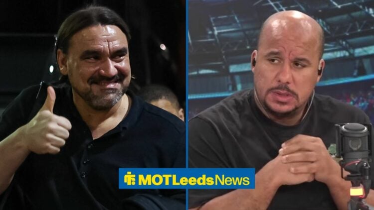 Daniel Farke smiling in the direction of Gabby Agbonlahor.