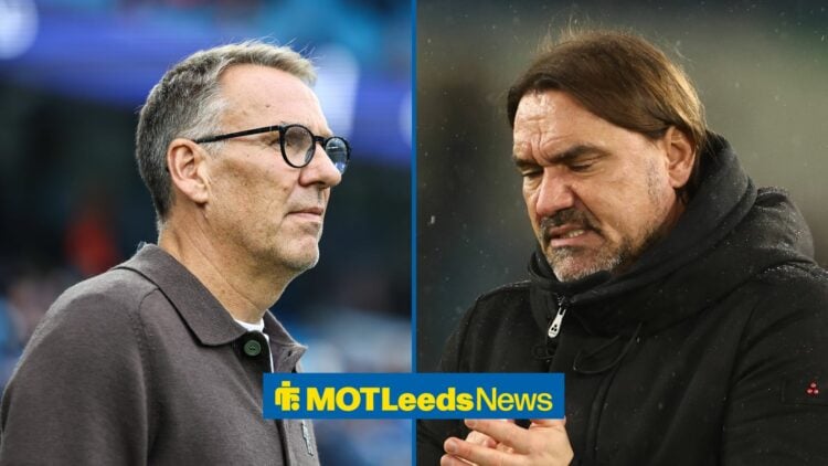 Paul Merson and Daniel Farke looking at one another.