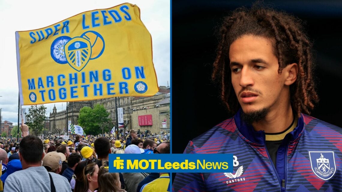 Leeds fans and Hannibal Mejbri at Burnley