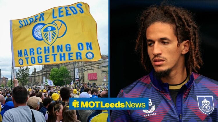 Leeds fans and Hannibal Mejbri at Burnley