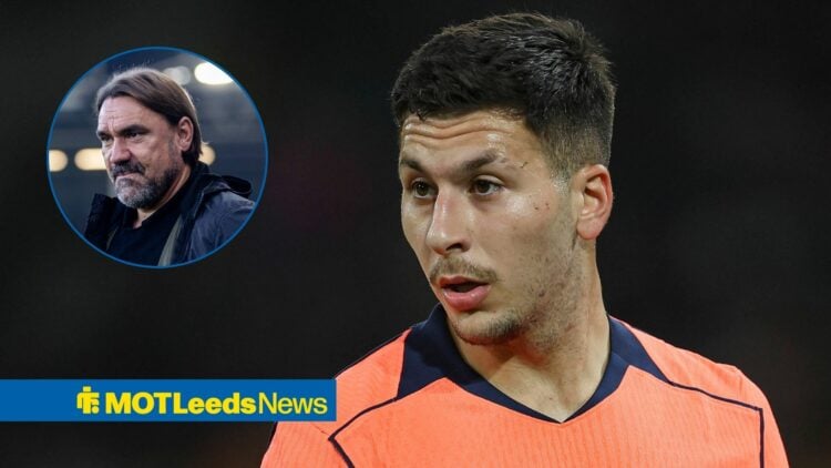 Barcelona's Roony Bardghji with Leeds boss Daniel Farke inset