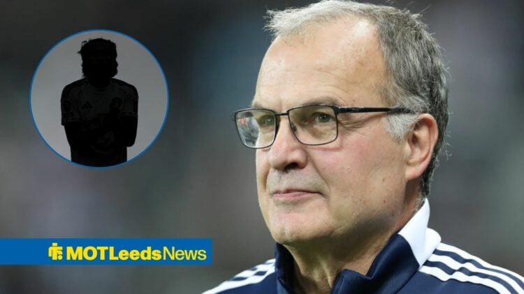 Marcelo Bielsa with Leeds star Dominic Calvert-Lewin blacked out inset