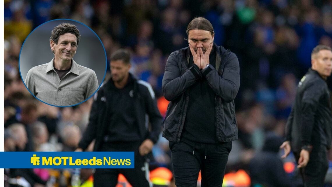 Leeds United manager Daniel Farke looking sad, Keith Andrews in inset.