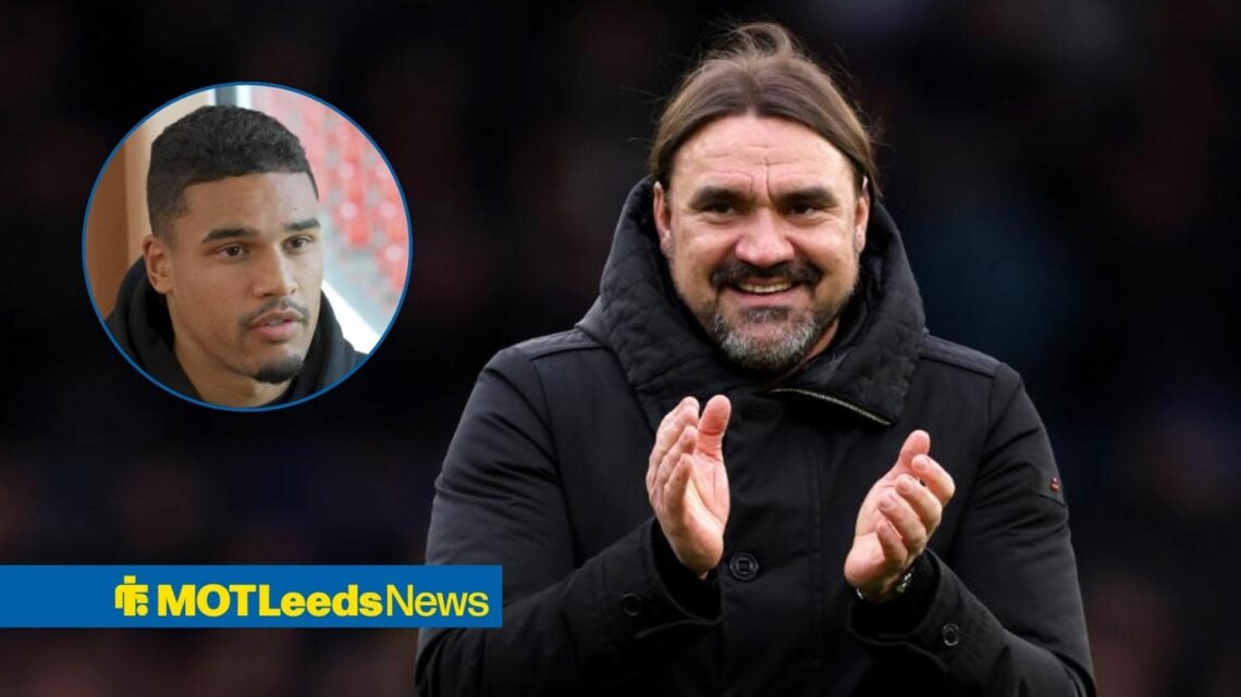 Daniel Farke next to a circular inset of Danilho Doekhi