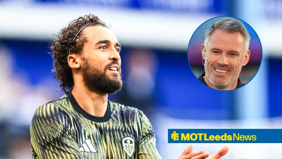 Dominic Calvert-Lewin smiling, Jamie Carragher in inset.