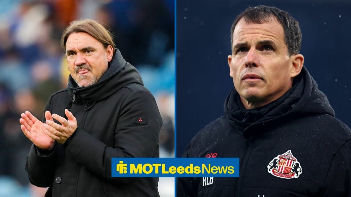 Leeds boss Daniel Farke in a split image with Regis Le Bris