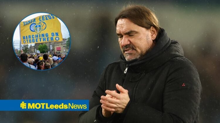 Leeds boss Daniel Farke with fans inset
